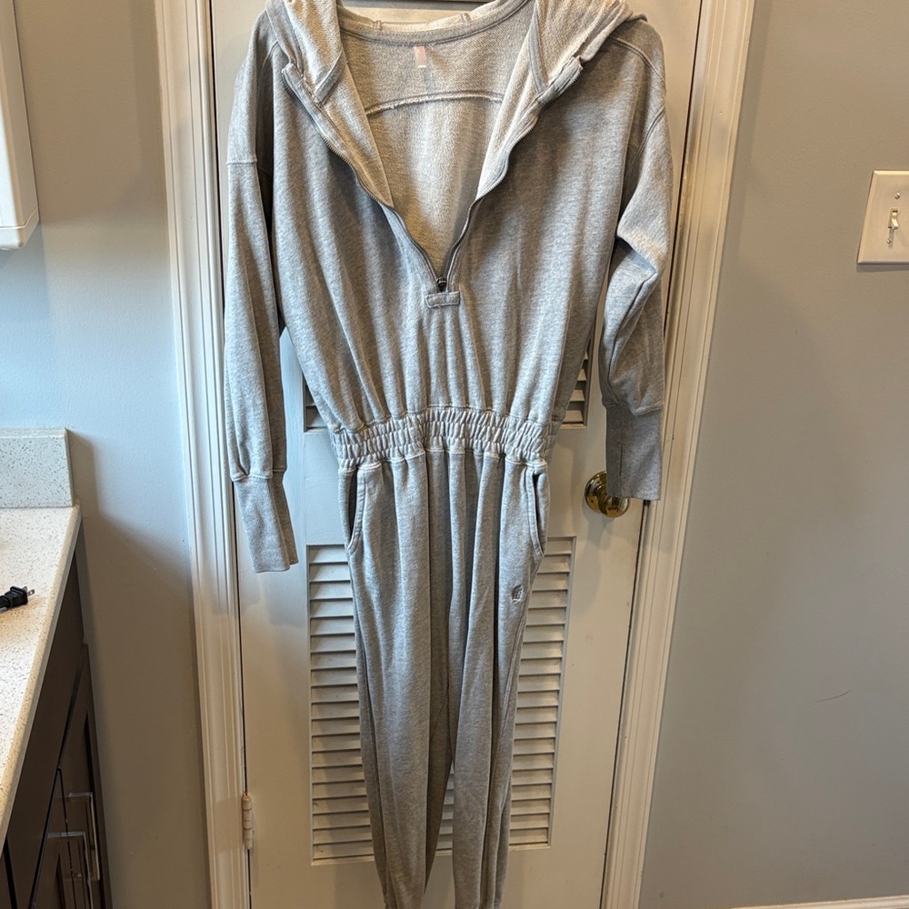 Free People Light Gray Hooded Jumpsuit